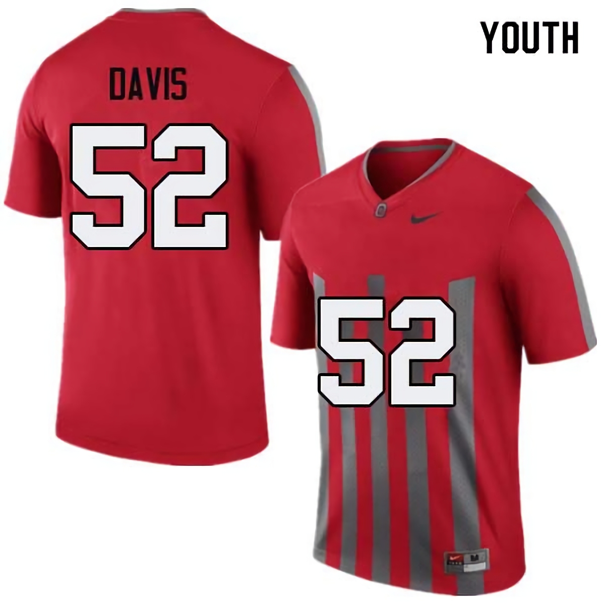 Wyatt Davis Ohio State Buckeyes Youth NCAA #52 Nike Throwback Red College Stitched Football Jersey BGM4056AW